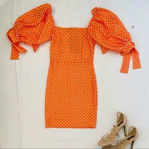 Orange Poka Dot Bodycon Dress